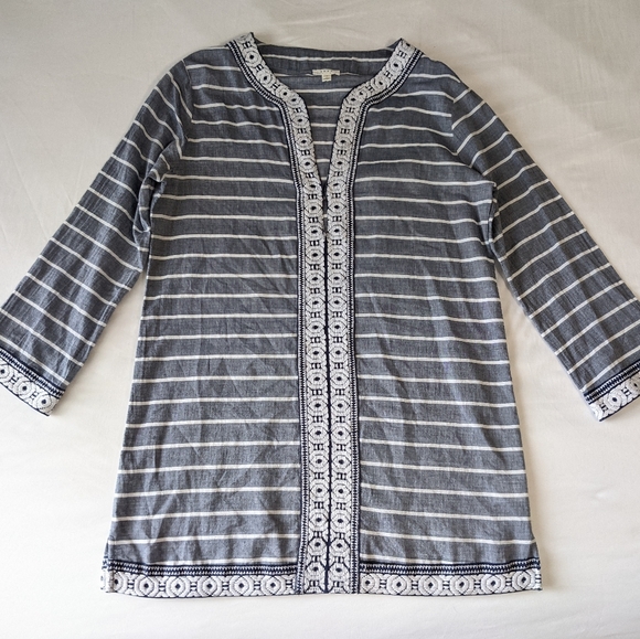 Soft Joie Embroidered Long Sleeve Tunic Top Navy Blue and White Stripes - Picture 1 of 11